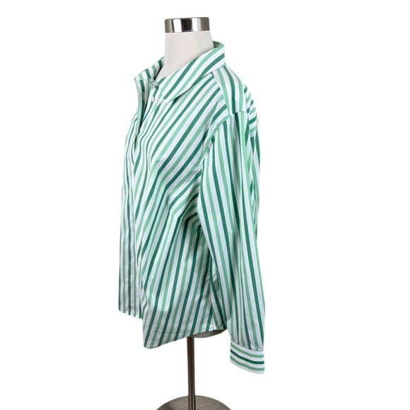 Talbots 18W Green White Stripe Non-Iron Button Front Shirt Career Office - Picture 2 of 4